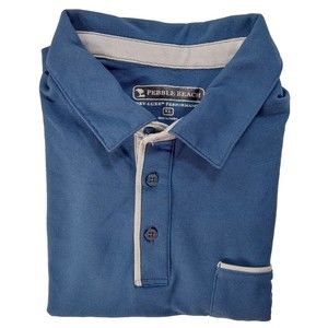 Pebble Beach Polo Golf Shirt Chest Pocket Dry Luxe Performance Mens Blue Size XL